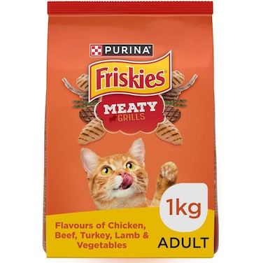 Purina Friskies Meaty Grills Flavours of Chicken, Beef, Turkey, Lamb and Vegetables Adult Cat Food, 1kg