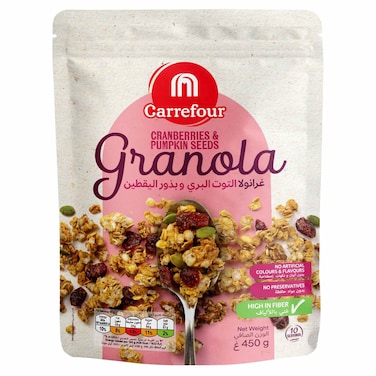Carrefour Cranberries and Pumpkin Seeds Granola, 450g