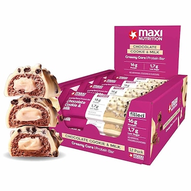 Maxi Nutrition Creamy Core Chocolate Cookie and Milk Protein Bar, 45g, Pack of 12