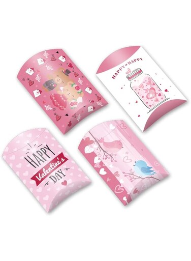 thePartyPopper Happy Valentine's day Pillow Shape Treat Boxes Set of 12 for Candy, cookies, sweets and treats