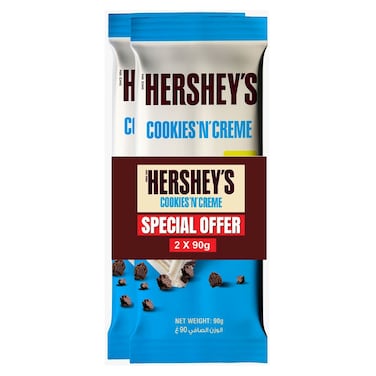 HERSHEY'S Cookies 'N' Creme White Chocolate Bar, 90g, Pack of 2