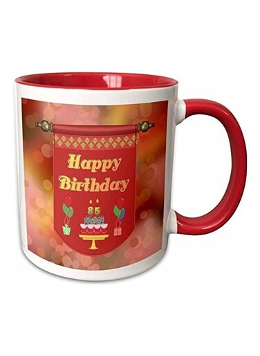 Birthday Banner Cake with Gifts and Balloons Two Tone Mug Red/White