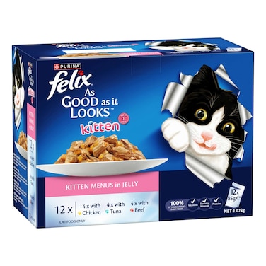 Purina Felix As Good As It Looks Kitten Menus in Jelly, Upto 1 Year, 85g Pack of 12