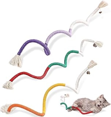Azonee 3 PCS Cotton Rope Cat Toys for Indoor Cats, Cat Chew Toy for Teeth Cleaning Interactive Cat Rope Toys with Silvervine Fruit for Cats and Kittens, Handmade Pet Chew Toys for Teeth Cleaning