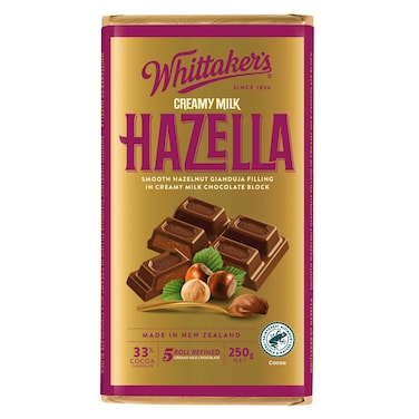 Whittaker&#39;s Hazella Creamy Milk Chocolate Block, 250g