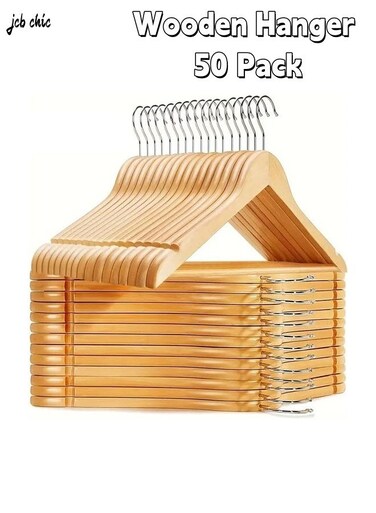CHIC Wooden Hanger 50 Pack Wooden Suit Hanger Non-Slip Cloth Hangers Wooden Clothes Hanger Smooth Finish Wooden Coat Hanger Premium Wooden Hangers for Clothes Dress Suit