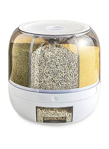 PIOJNYEN Grain Storage Container Dispenser, 22Lbs rice dispenser rotating, 360&deg; rotating food dispenser One-Click Output rice Storage Round Grain Dispenser Kitchen for Small Grains, Beans, Rice