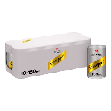 Schweppes Soda Water Can, 150ml Pack of 10