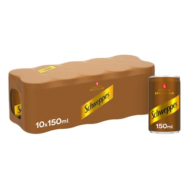Schweppes Ginger Ale Sparkling Carbonated Drink Can, 150ml Pack of 10