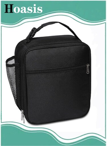 Portable Insulated Lunch Bag &iuml;&frac14;&OElig;with Side Mesh Pocket for Adults/Kids/Men/Women,Water-Resistant Leakproof Soft Cooler Bag &iuml;&frac14;&OElig;Durable Thermal Lunch Box for Work/School/Picnic/Outdoor(Black)