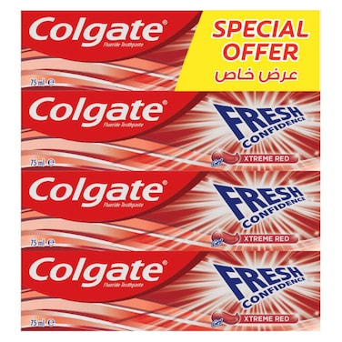 Colgate Fresh Confidence Xtreme Red Gel Toothpaste 75ml Pack of 4