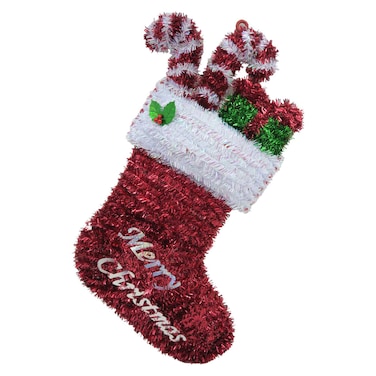 Red Tinsel Stocking with Gift Assorted 56cm