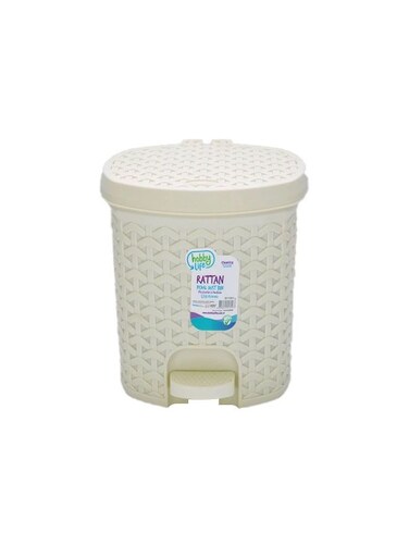Life Rattan Plastic Pedal Garbage, Wastebasket Trash Bin, Dustbin For Home, Office, Kitchen, Restaurant, 5.5 Liter Offwhite