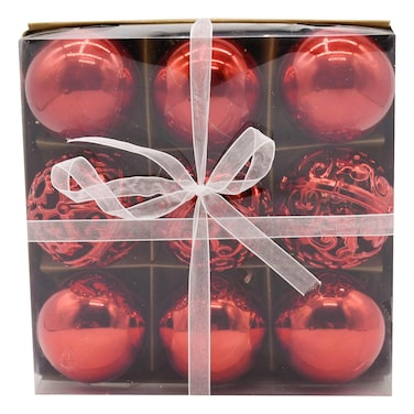 Carrefour Christmas Decorative Balls Red Mix 6cm 9 PCS