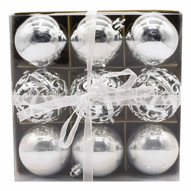 Carrefour Christmas Decorative Balls Silver Mix 6cm 9 PCS