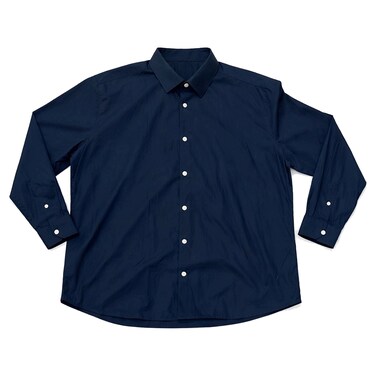 Basic City Men Classic Fit Long Sleeve Plain Button-Down Shirt 100_MAM+, Navy Blue
