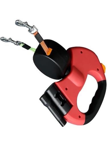 Zheigaoxea Dual Retractable Dog Leash for Small Dogs-Dog Walking Belt for Running Hiking Training with 360 Tangle-Free,Double Dog Leash with Reflective Nylon Ribbon for Pomeranian, Teddy (Red)