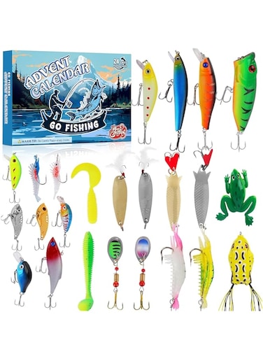ChicAbode Advent Calendar 2024 Fishing Lure for Man Adult Teen, 24 Days Christmas Countdown Fish Tackle Set, Xmas Surprise Fish Bait Gift, 3D Eyes, for Father Grandpa Brother Boyfriend