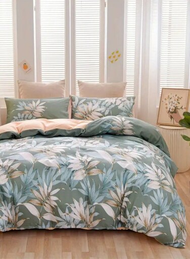 Home King size 6 piece bedding set with green leaf pattern, very soft quality.