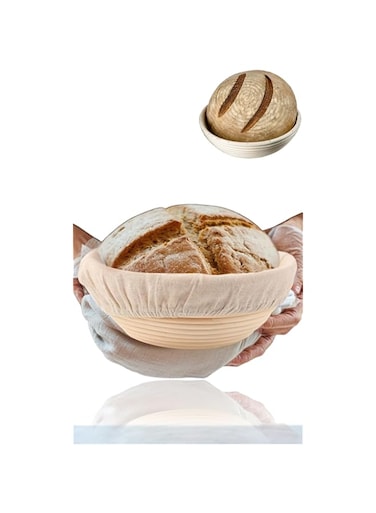 Sweet seven 1 Pcs Complete Banneton Bread Proofing Basket Set, 9-inch Round Rattan Bowl with Liner Baking Supplies for Artisan Sourdough Bread Making