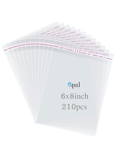 Opal plastic bags clear Small and large size re-sealable Self-Adhesive for packaging,organizing and storage for food,samples,jewelry,gifts,snacks,baked goods and candy (clear-210Pcs, 16x21cm-6x8inch)