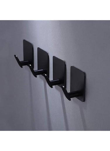 Tazweeq 4Pcs Adhesive Hooks, Stainless Steel Metal Hooks, Towel/Coat Hooks Wall Hooks Stick Suitable for Bathroom, Cabinet and Window (Matte Black, Stainless Steel)