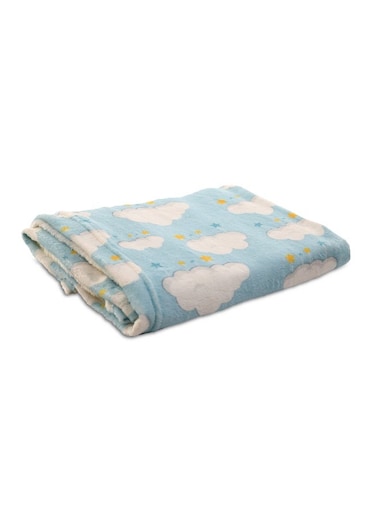 Baby &amp; Kids Lightweight Super Soft Lightblue Microfiber Blanket with Clouds design, Size 100x75cm