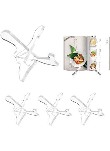 Cutora 4 Pack Acrylic Cookbook Stand for Kitchen Recipe Book Holder, Kitchen Counter, Tablets Shelf Space Saving Decor for Cook Books