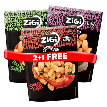 Zigi Marinated Peanuts Sweet Chili Tomato Salsa Teriyaki, 70g Pack of 3