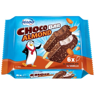 Igloo Choco Almond and Vanilla Ice Cream Bar, 50ml Pack of 6