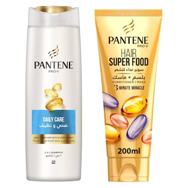 Pantene Pro-V Daily Care 2-In-1 Shampoo And 3 Minute Miracle Hair Super Food Conditioner 400ml+200ml