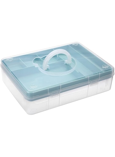Azonee 2-Tier Storage Box with Removable Divided Tray Portable Clear Plastic Art Craft Supply Organizer Stackable Home Office Supplies Storage Container for Pens Notes A4 Papers
