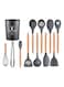 ACLIX 12 Pcs Silicone Cooking Utensils Kitchen Utensil Set - Turner Tongs, Spatula, Spoon, Brush, Whisk, Wooden Handle Gray Kitchen Gadgets With Holder For Nonstick Cookware Grey/Black