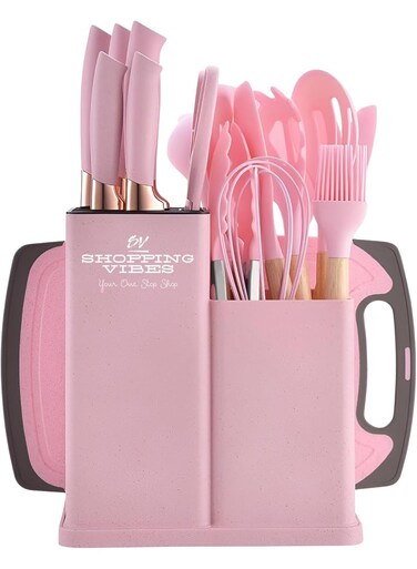 ACLIX 19pcs Kitchen Utensils Set: Professional &amp; Stylish Chef Tools. Ideal Wedding Gift For Home Chefs. BPA-Free, Non-toxic Silicone Kitchenware to Modernize Your Kitchen (Pink)
