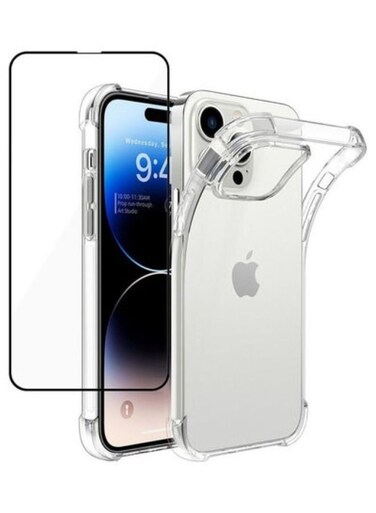 عبوة ACLIX ثنائية لهاتف iPhone 14 PROMAX، غطاء شفاف وواقي شاشة، حماية أمامية وخلفية شاملة 360 درجة، مقاوم للصدمات، مصنوع من مادة TPU ناعمة مع زجاج مقوى مقاوم للخدش، مقاس 6.7 بوصة شفاف