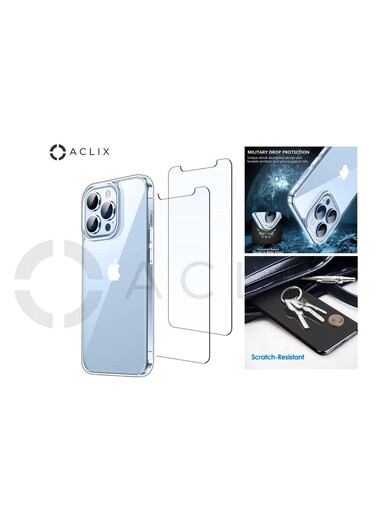 جراب ACLIX 2 في 1 لهاتف iPhone 14 Pro مع واقي شاشة زجاجي، نحيف وشفاف، مقاوم للخدوش والصدمات، مقاس 6.7 بوصة.