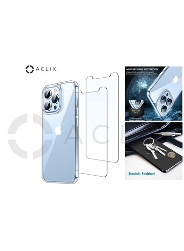 ACLIX 2 in 1 iPhone 13 Pro With A Glass Screen Protector 6.7 inch Shockproof Protective Case, Soft Scratch-Resistant Protection Case, Slim Transparent Thin Case For iPhone 13 Pro