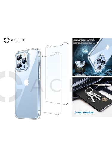 ACLIX 2 in 1 iPhone 13 ProMax With A Glass Screen Protector 6.7 inch Shockproof Protective Case, Soft Scratch-Resistant Protection Case, Slim Transparent Thin Case For iPhone 13 Pro Max