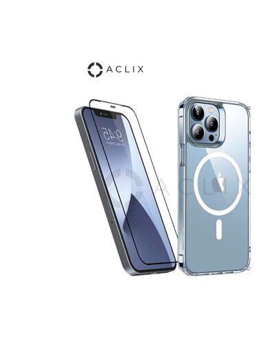 ACLIX 3in1 Apple iPhone 14 Pro With A 3D Black Border Glass Screen Protector 6.7 inch Shockproof Protective Case, Soft Scratch-Resistant Protection Case, Slim Transparent Thin Case