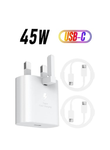 ACLIX 45W Fast Charger Plug For Samsung Galaxy And Other Smartphones, USB C Cable (White)