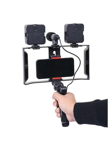 مجموعة أدوات تصوير الفيديو ACLIX AY-49X - قفص كاميرا مع مثبت للهواتف الذكية، وحامل مقبض يدوي، مثالية لتسجيل فيديو سلس، وتدوين الفيديو، وصناعة الأفلام.