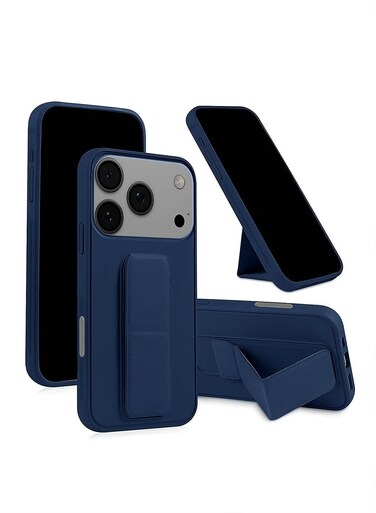 مقبض يد قابل للطي مع مسند مغناطيسي وحزام معصم وغطاء حماية مدمج من الحديد من ACLIX لهاتف Apple iPhone 17 Pro Max 5G 2025 (MCGHSN) - أزرق داكن