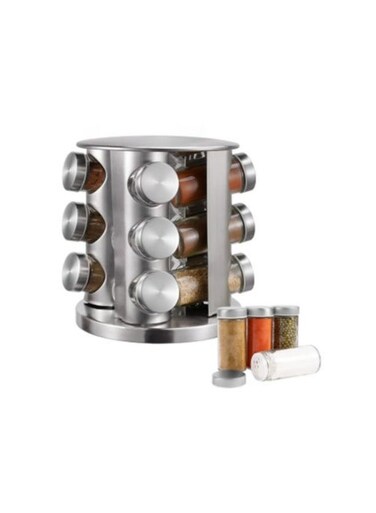 Generic 12 Pieces Rotating Spice Jar Set Silver Spice Rack Organizer Revolving Spice Organizer Spice Carousel Tower For Kitchen