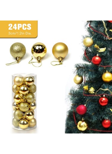 Generic 24-Piece Ball Ornaments With Lanyards Gold