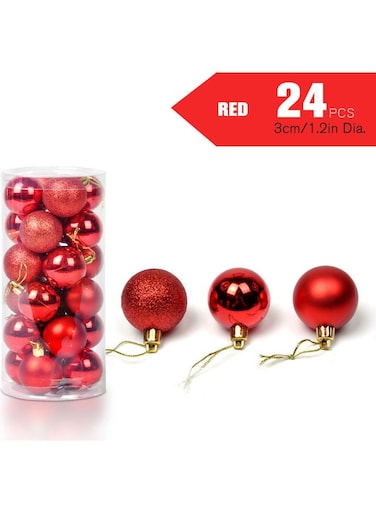 Generic 24-Piece Christmas Tree Hanging Ball Ornament With Lanyard Set Red