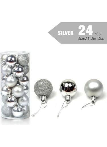 Generic 24-Piece Christmas Tree Hanging Ball Ornament With Lanyard Set Silver