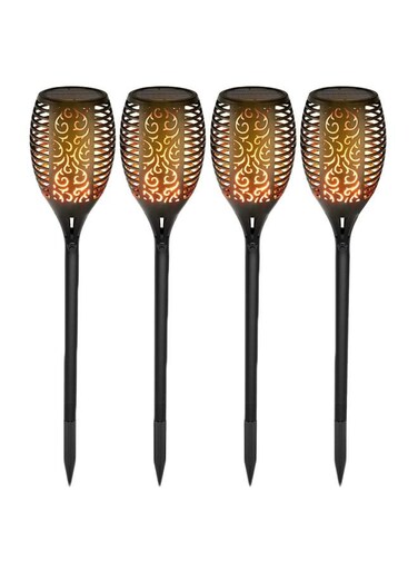 مصباح خارجي يعمل بالطاقة الشمسية LED، أسود اللون، مكون من 4 قطع، 58 × 9.5 سم