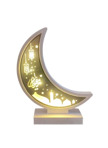 Generic Ramadan Eid Mubarak Wooden Ornament Moon Lamp LED Night Light White
