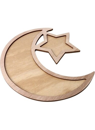 Generic Rustic Wooden Eid Mubarak Party Serving Tray Brown