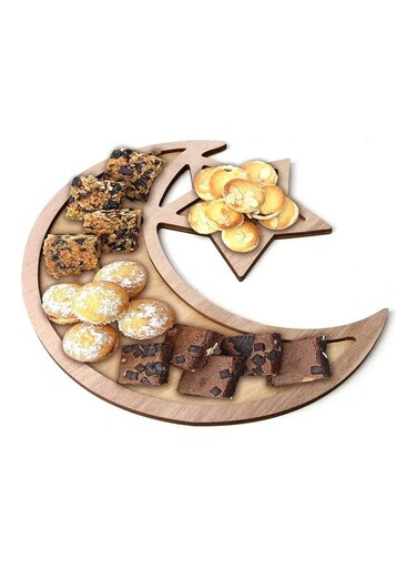 Generic Wooden Ramadan Eid Mubarak Themed Dinner Plate Brown 35x33.3cm
